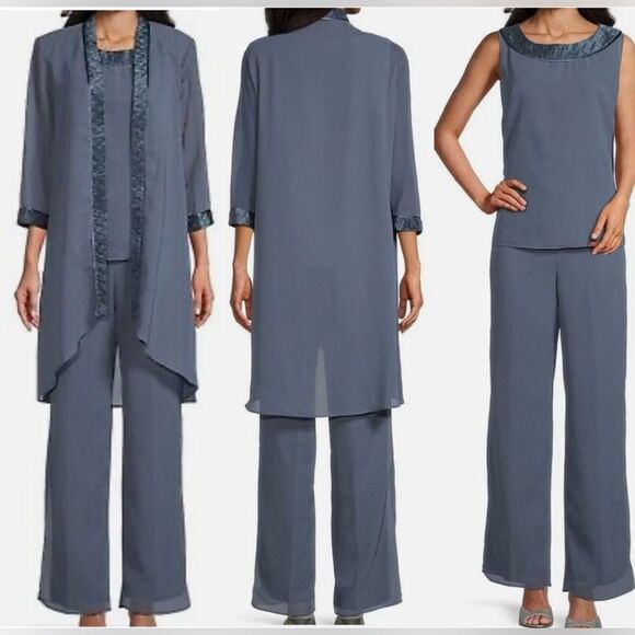 Le Bos Mother of the Bride/Groom 3 Pc. Grey Charmuse Pant Set Size 14~NEW - Picture 1 of 8